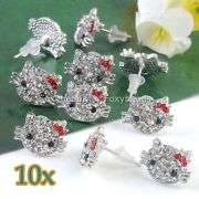 1Pair silver tone crystal earrings Hello Kitty