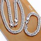 Men's 50cm necklace chain & 21cm bracelet chain set of 1cm thickness, 925 sterling silver filled