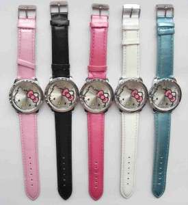 Hello Kitty watches with cat face with pink bow on watch face