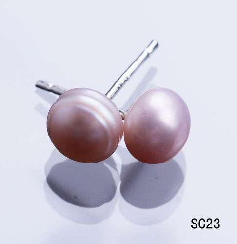 1 pair glass pearl earring studs white, pink shades 925 Sterling Silver backs