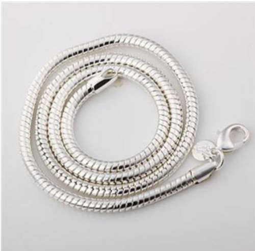 925 Sterling Silver filled 3mm thick snake chain necklace 28inch/71cm length