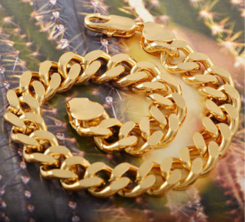 9K solid Gold filled men's chain bracelet, 22cm length, 1cm thick