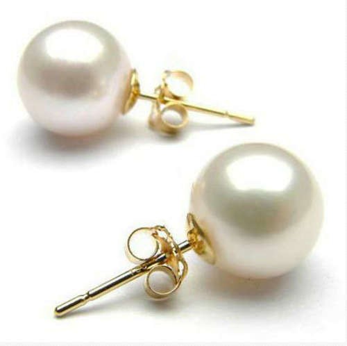8mm diameter white pearl earrings with gold filled stem and butterfly