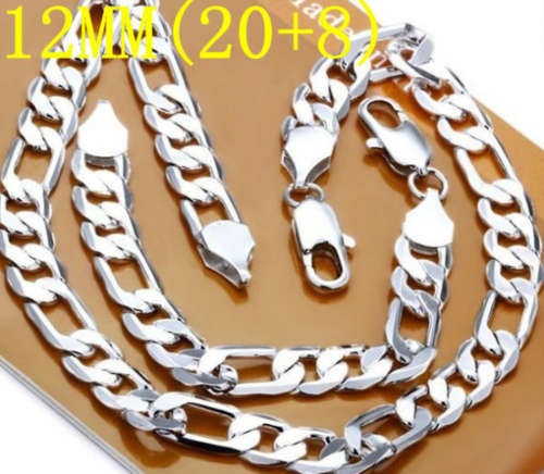 Men's silver tone fashion figaro chain necklace and bracelet set