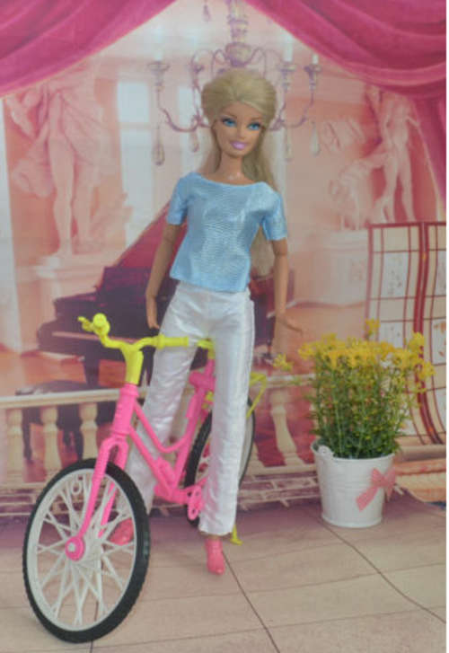 Shiny white pants and beautiful blue coloured top for Barbie - clothes casual day wear