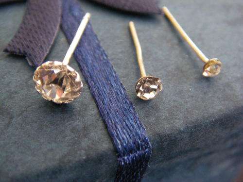Cubic Zirconia single studs with 925 Silver Stems for men or women - 3 sizes sold as one lot