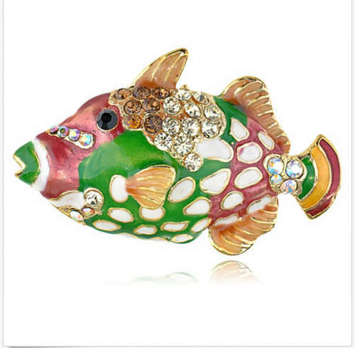 Colourful hand painted enamel crystal rhinestone ocean Trigger fish