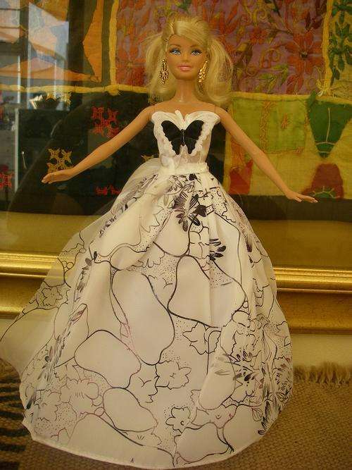 white wedding dress with butterfly on bodice barbie doll formal wear casual party dress ball gown