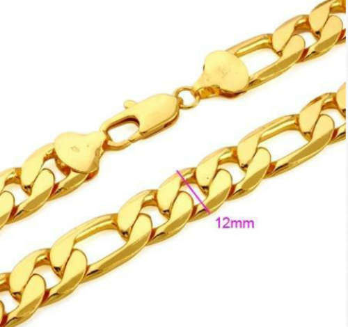 Heavy thick chunky 100g men's 18ct yellow gold filled Figaro necklace, 60cm, 12mm thick