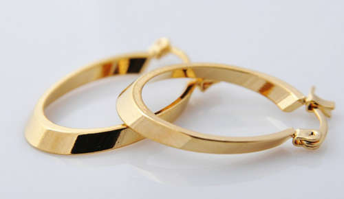 Gold filled women's oval oblong hoop earrings