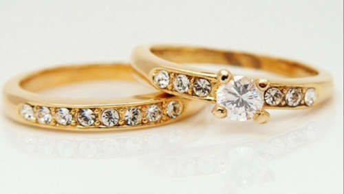 9ct wedding engagement double ring women's ring gold filled