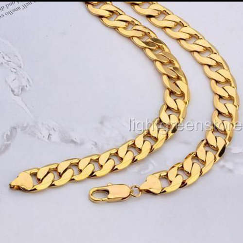 Men's Heavy Chunky 18ct Gold Filled Curb Chain Necklace, 60cm, 1.3cm, approx 95g