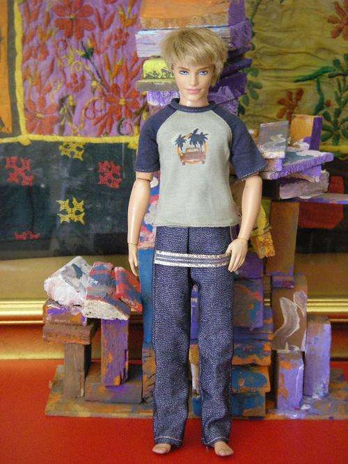 Ken dolls casual clothes blue jeans khaki t-shirt top
