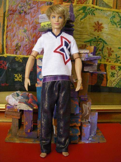 Ken's casual clothes blue jeans denim white v collared t-shirt