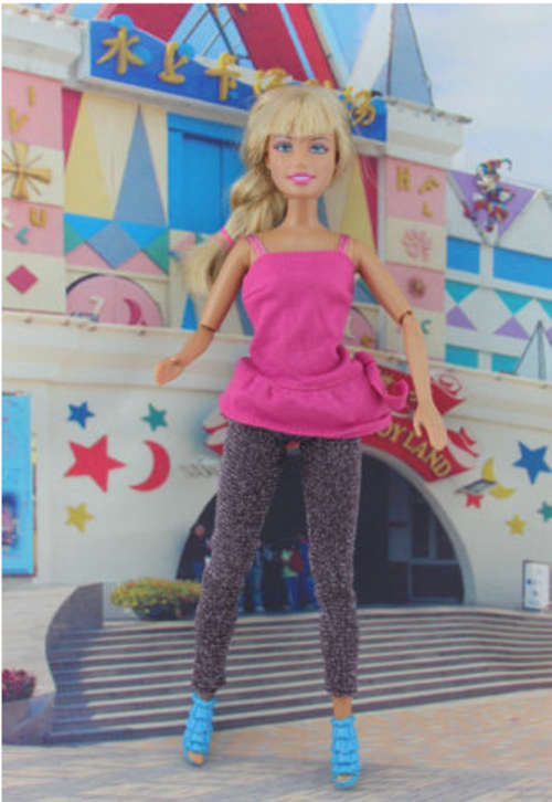 barbie doll casual day wear clothes tights pink vest summer