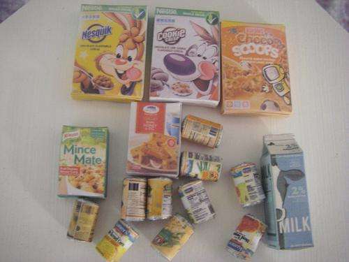 Kitchen accessories, groceries, cereal, milk, tin foods