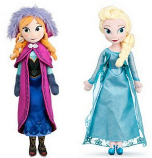 Frozen Elsa and Anna dolls. Soft and huggible. Beautifully made. 37cm height.