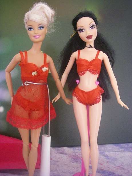 Lovely red 3 piece underwear set, nightie, pjs, sleepwear, panties, bra, camisole for Barbie dolls
