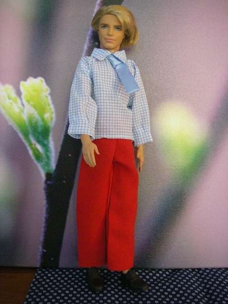 Kens outfit (Barbie's boyfriend) red trousers and blue checked shirt