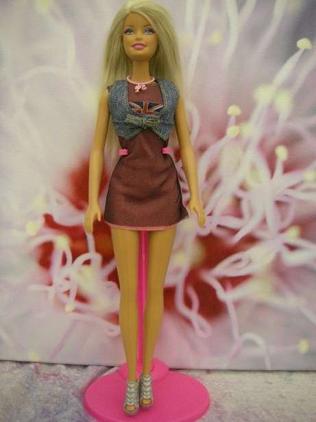 Barbie doll pink short summer dress with UK flag and denim shirt