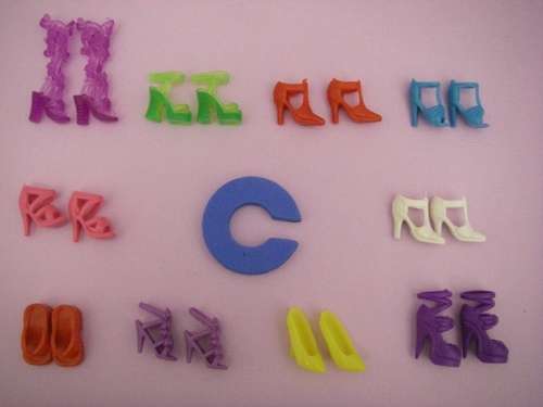 SOLD AT COST!! 10 x pairs of Barbie doll shoes (see photo, mix c)