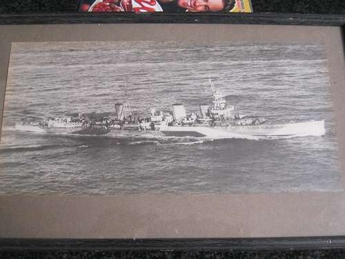 Framed Photo of H.M.S Emerald, cruiser doing S.A. run during World War II
