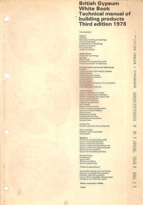 British Gypsum White Book - Technical Manual of Building Products 3rd Edition 1978