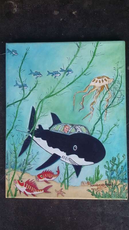 The Adventures of TinTin Red Rackham's Treasure oil on canvas 34cm x 45cms repro art by N Whittakerr