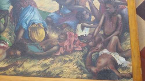 African Conflict Art, Canvas on Board, Signed & dated 1980, titled `Rampage`