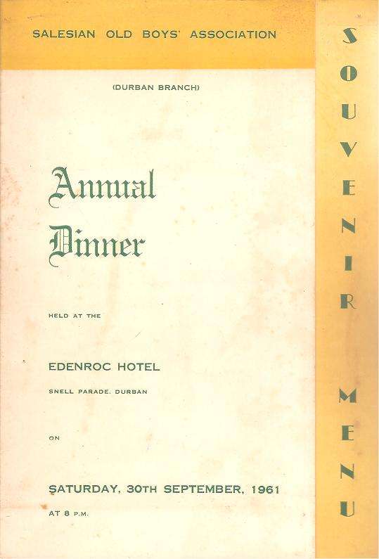 Salesian Old Boys Association (Durban Branch) Annual Dinner September 1961 ** Signed By Delegates***