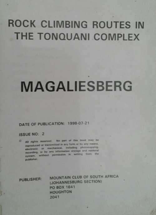Rock Climbing Routes in the Tonquani Complex Magaliesberg