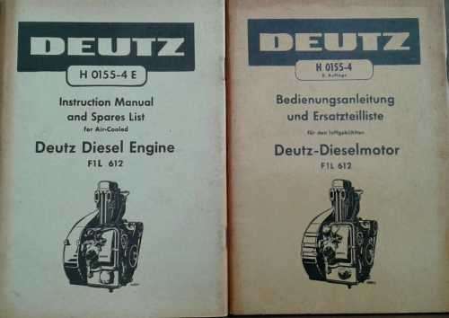 Deutz Diesel Engine F1L 612 Instruction Manual and Spares List Deutz H 0155-4 E