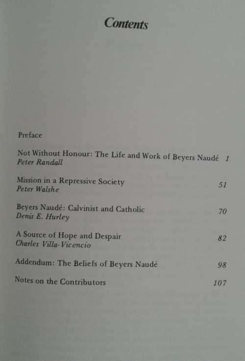 Not Without Honour Tribute to Beyers Naude edited by Peter Randall