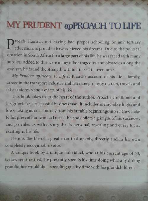 My Prudent Approach To Life by Proach Hansraj