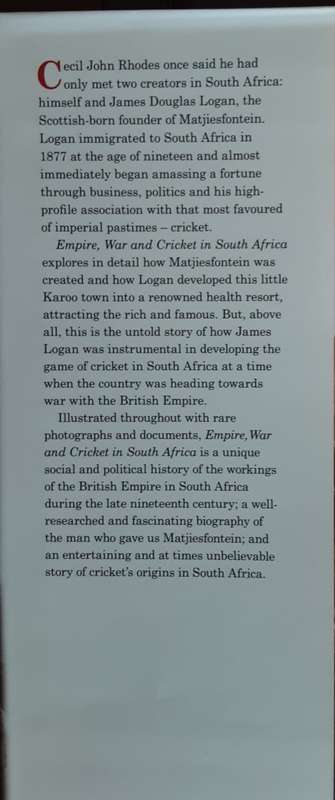 Empire, War and Cricket in South Africa, Logan of Matjiesfontein by Dean Allen **SIGNED COPY**