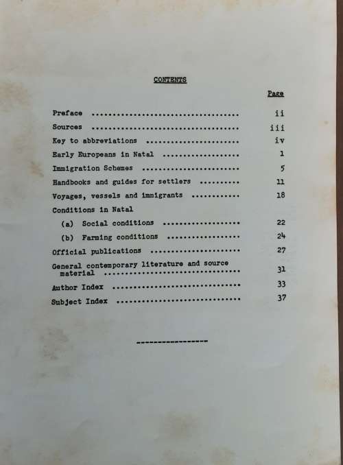 European Immigration Into Natal 1824-1910 A Bibliography compiled by Heather A Simmonds