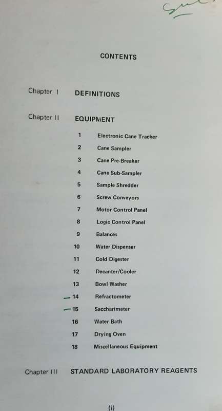 Manual of cane Sampling and Analysis for South African Sugar Factories