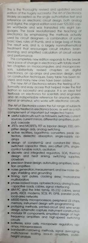 The Art of Electronics by Paul Horowitz & winifred Hill SECOND EDITION
