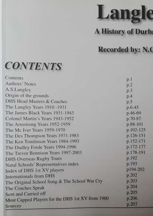 Langley`s Legacy D.H.S. 1st XV Rugby 1910-2003 by Lamprecht and Bennison **SIGNED EDITION**