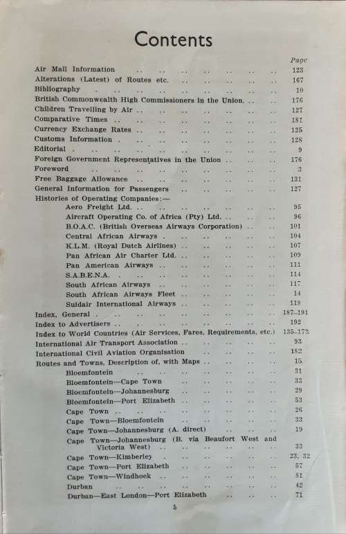 Donaldson`s Air Travel Handbook for the Union of South Africa 1948 edited by Lt Col Miller