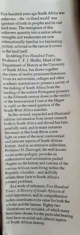 500 Years A History of South Africa edited by Prof C F J Muller 2nd revised edition