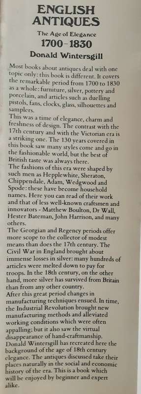 English Antiques The Age of Elegance 1700-1830 by Donald Wintergill