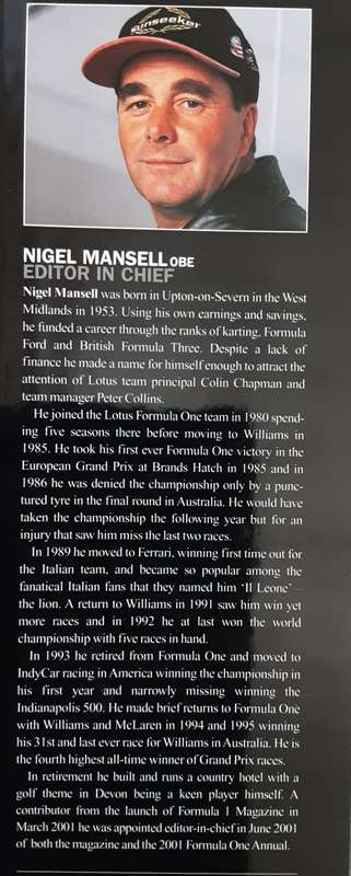 Formula 1 2001 Formula One Annual edited by Nigel Mansell