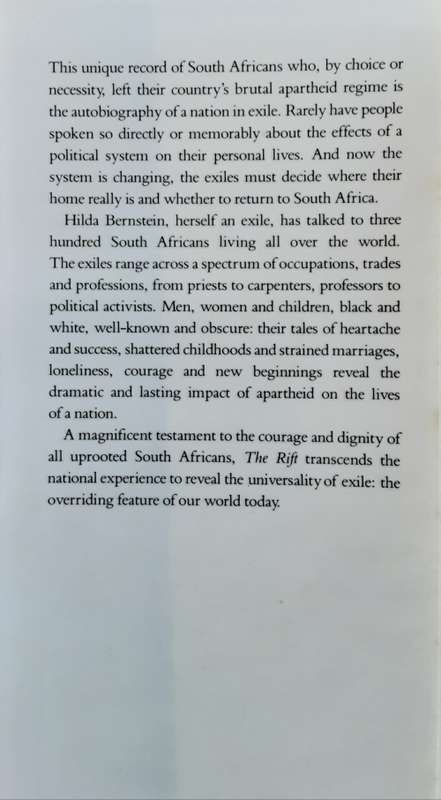The Rift, The Exile Experience of South Africans by Hilda Bernstein