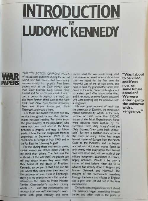 War Papers, Historic Newspaper Front Pages 1939-45 by Ludovic Kennedy