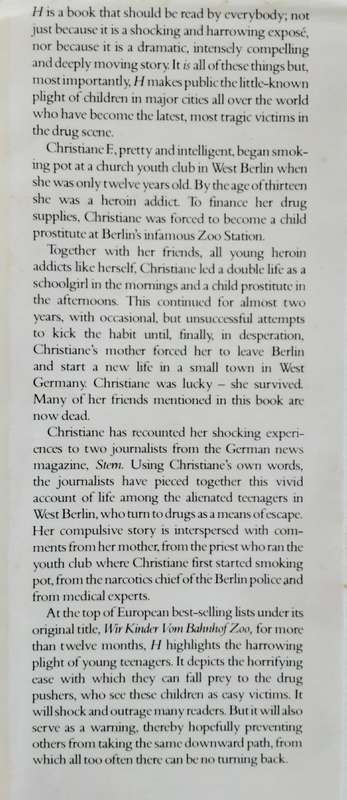 H Autobiography of a Child  and Heroin Addict Christiane F **SCARCE FIRST EDITION**