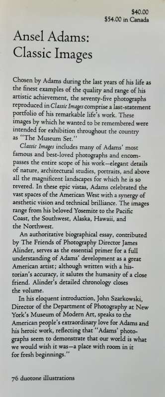 Ansel Adams, Classic Images by James Alinder and John Szarkowski