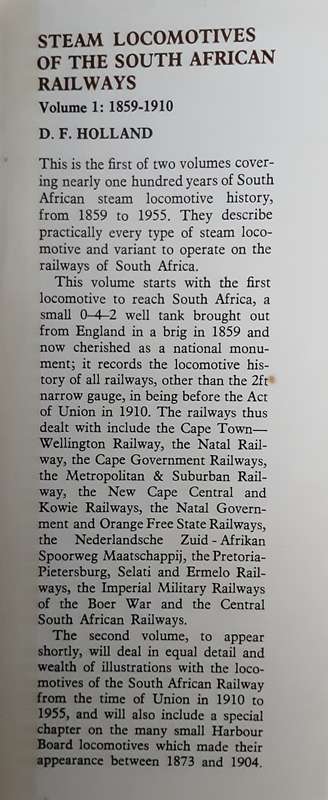 Steam Locomotives of the South African Railways vol 1 and 2 1859-1955 by D F Holland
