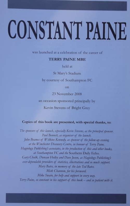 Constant Paine, The Biography of Terry Paine, Updated by David Bull **SIGNED by Terry Paine**