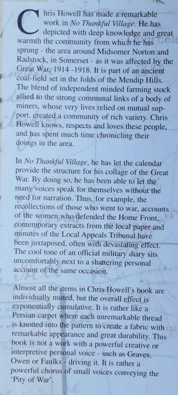 No Thankful Village, Revealing Accounts of the Effects of the Great War by Chris Howell **SIGNED**